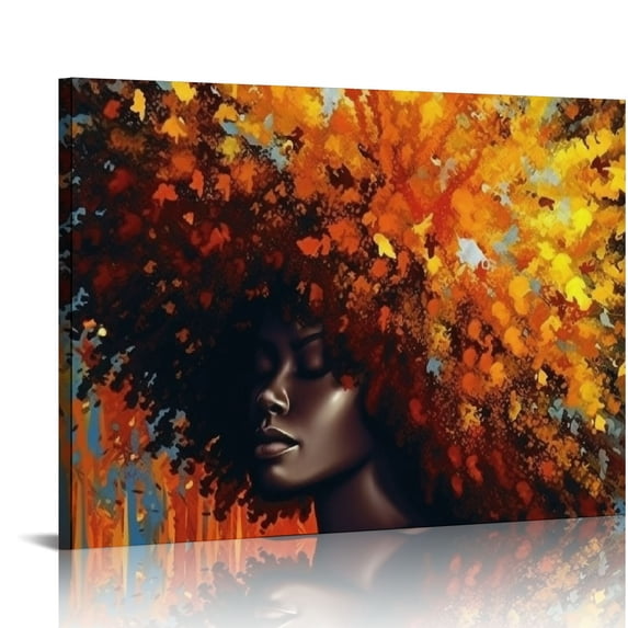JRXY Premium Canvas Wall Art African American Abstract Art Modern Decorative Artwork Black Queen Woman Graffiti Design Abstract Afro Hairstyle Artwork Painting 20x16 inch 20x16in
