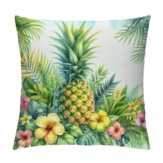 JRXY Pretty Pineapple in Tropical Flowers Illustration - Pillow Cases White