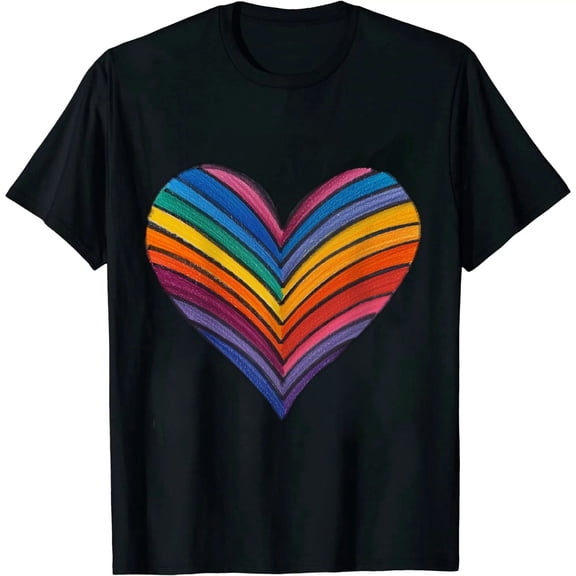 JRXY Pride Shirts for Women Rainbows Heart Print Graphic T-Shirt LGBT Gay Pride Tshirts Clothes Short Sleeve Tops Black