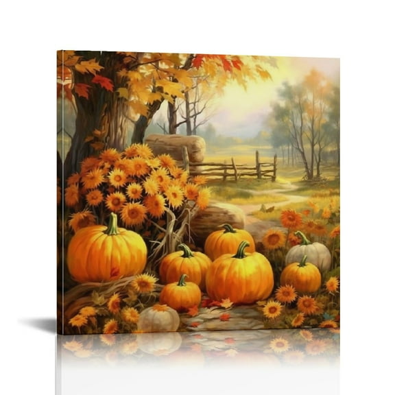JRXY Pumpkin Fall Leaf Pictures Thanksgiving Canvas Wall Art for Living Room Home Decor 12x12 in