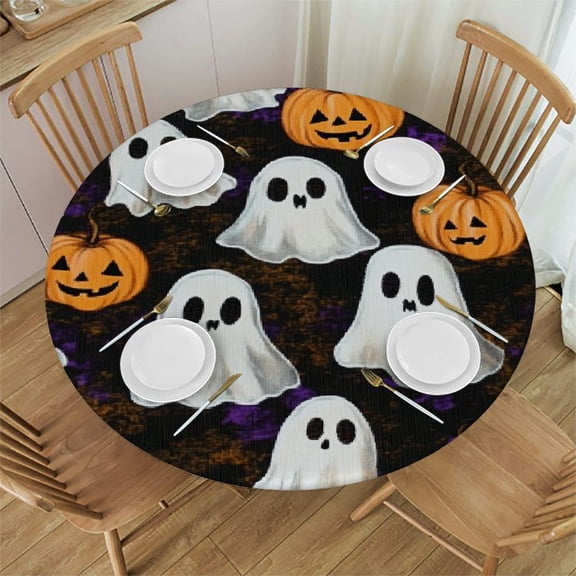 JRXY Pumpkins Ghost Faces Halloween Round Table Cover 100% Polyester Fiber 31"-35