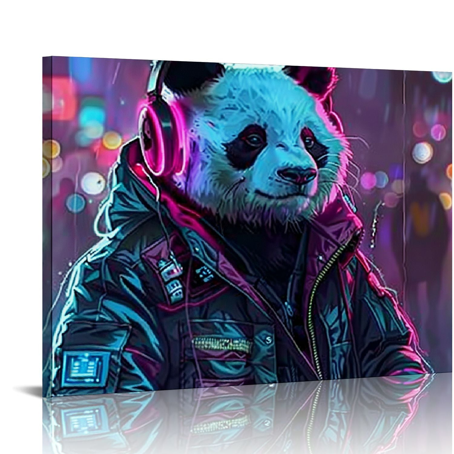 JRXY Punk Panda Canvas Wall Art Funny Artwork Anime Painting DJ