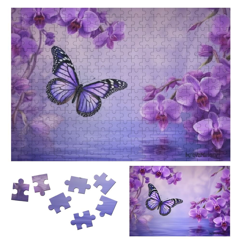 JRXY Purple Flowers Butterfly Wooden Jigsaw Puzzle Challenging ...