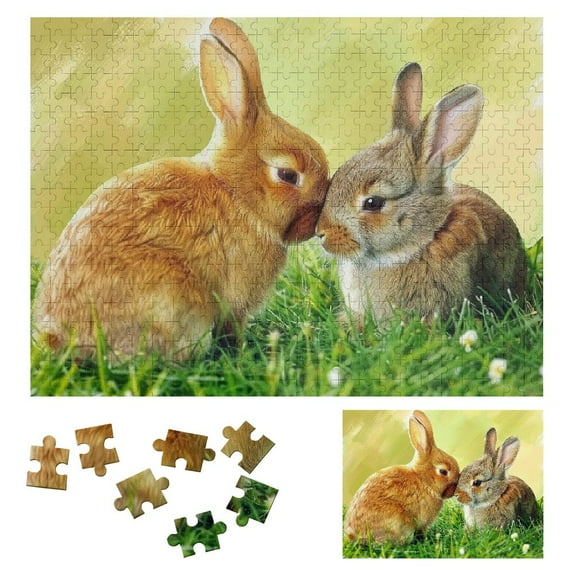 JRXY Rabbit Grass Cute Wooden Jigsaw Puzzle Challenging Difficult Wood Puzzles for Adults Gift for Family Friends 500 PCS