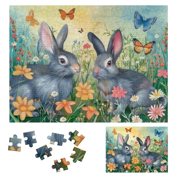 JRXY Rabbits Flowers Butterflies Wooden Jigsaw Puzzle Challenging Difficult Wood Puzzles for Adults Gift for Family Friends 500 PCS