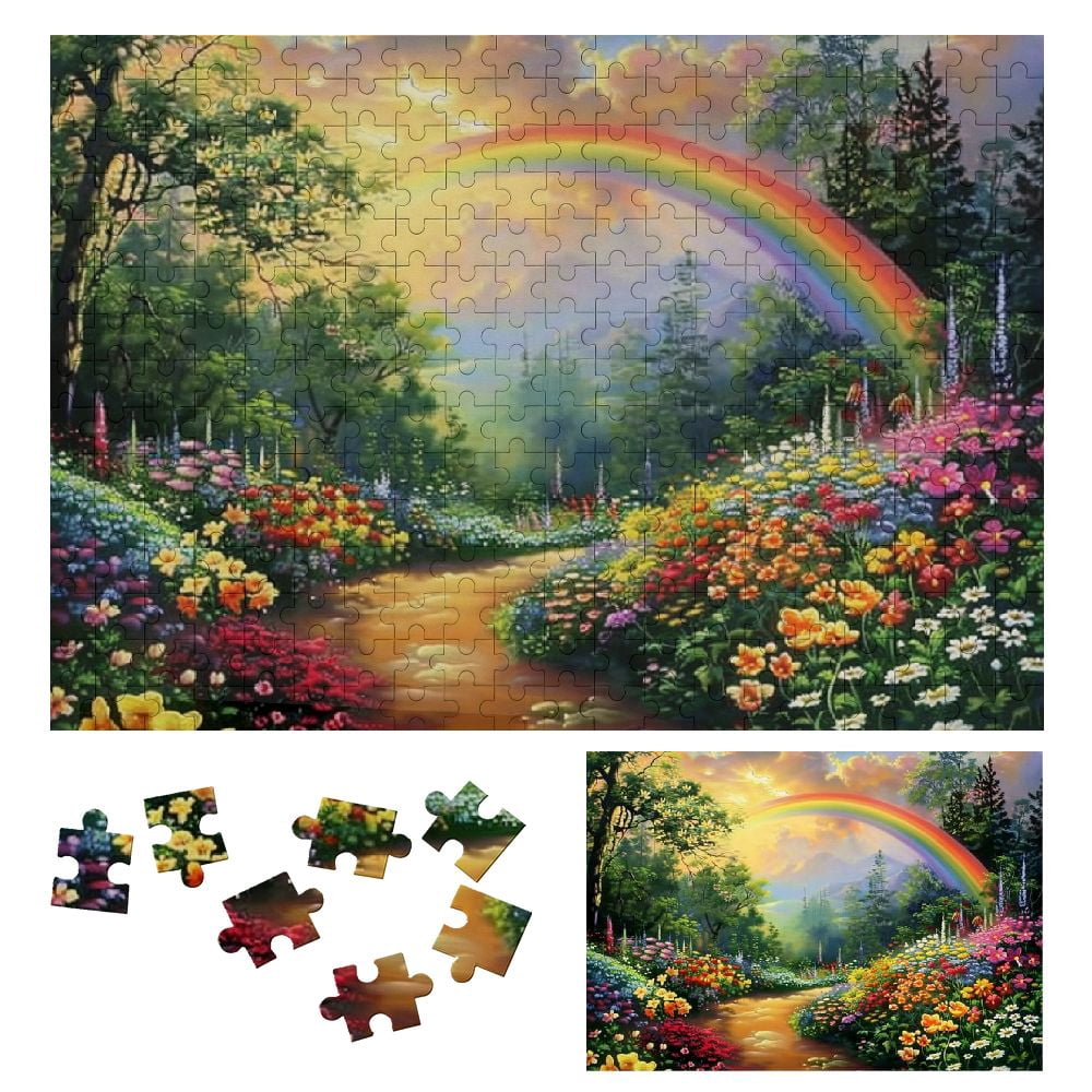 JRXY Rainbow Flowers Path Wooden Jigsaw Puzzle Challenging Difficult ...