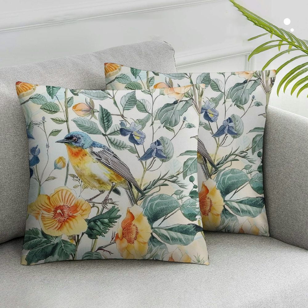 JRXY Rectangular Lumbar Pillow Covers 2 Packs, Bird White Yellow Flower