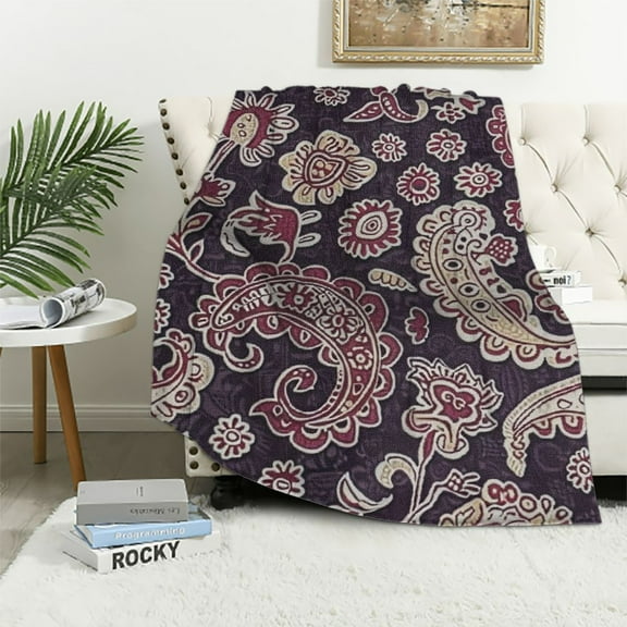 JRXY  Recycled Cotton Paisley Pattern and Tassels, Multicolor Blanket Throw, Purple White