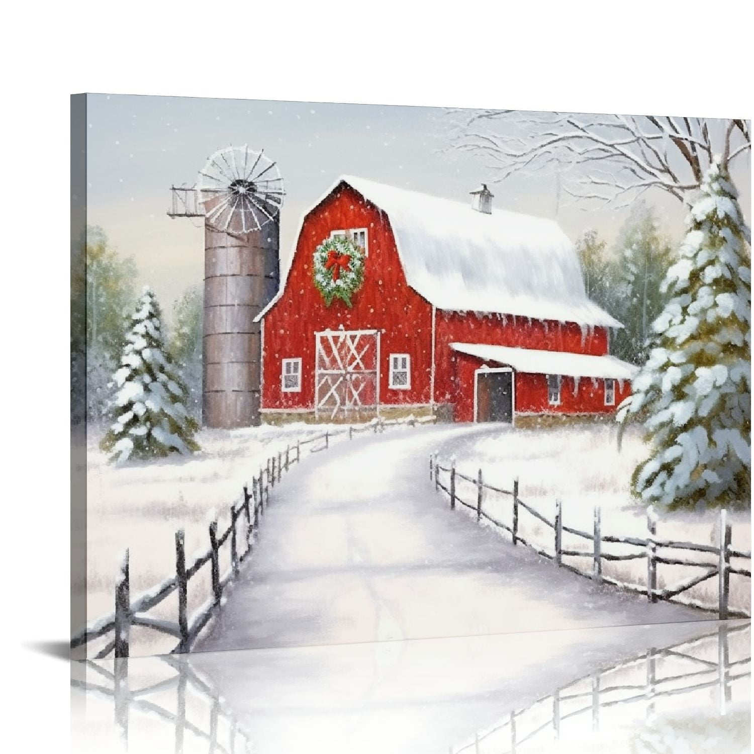 JRXY Red Barn Canvas Wall Art: Christmas Rustic Red Barn Bathroom Decor ...
