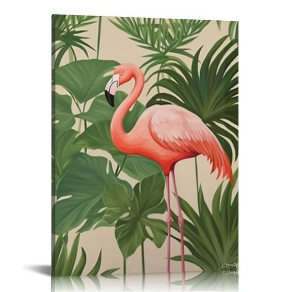 JRXY  Red-Crowned Crane Wall Art Birds Boho Wall Art Parrot on Branches Tropical Rain Forest Framed Canvas Giraffe Wall Decor Modern Green Artwork Beige Pictures for Home Decoration  12x16 in