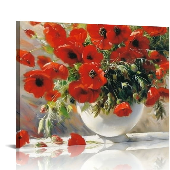 JRXY Red Flower Wall Art Framed Retro Flowers Pictures Canvas Wall Art Decor Wall Art Canvas Paintings Living Room Bedroom Prints Modern Artwork for Office Bathroom Kitchen (Black Framed) picture 3