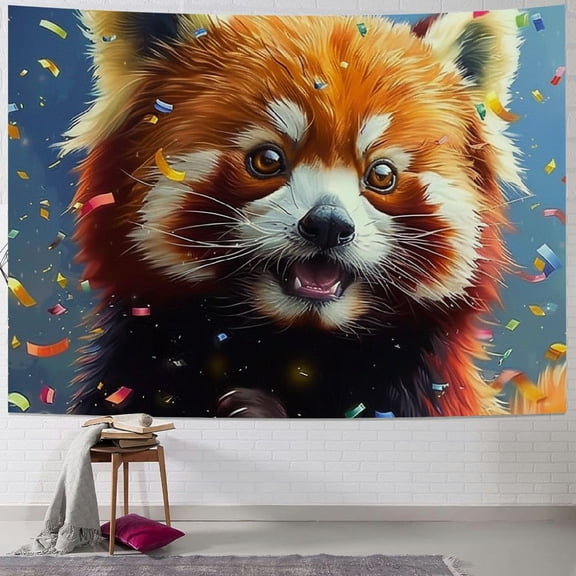 JRXY Red Panda Cute Happy Red Panda on Magic Space Tapestry Painting