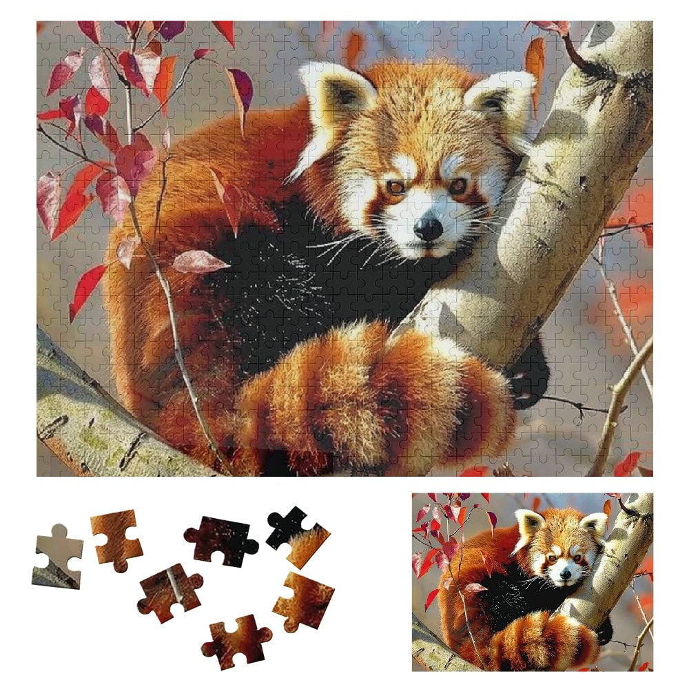 JRXY Red Panda Tree Leaves Wooden Puzzle Game Toy Gift for Family ...