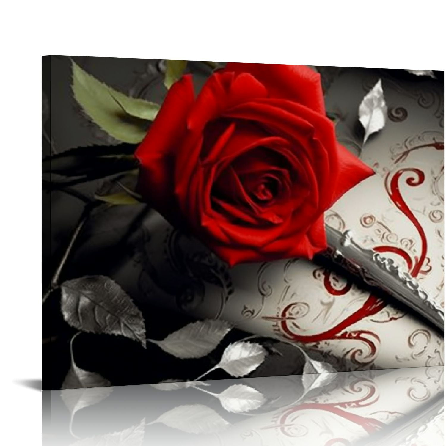 JRXY Red Rose Canvas Wall Art for Bedroom Decor,Red and Black Wall ...