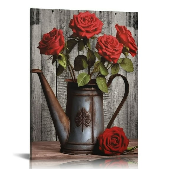JRXY Red Rose Canvas Wall Art: Rustic Black White Flower Framed Bedroom Decor - Vintage Vase Picture Home Decoration Farmhouse Print Artwork for Living Room Kitchen pattern3