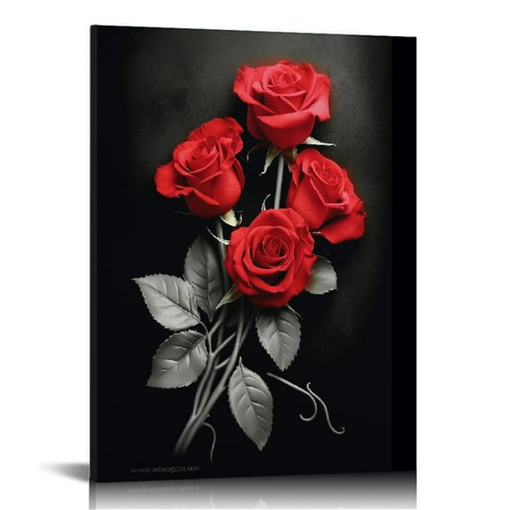 JRXY Red Rose Wall Art Canvas Prints Abstract Flower Painting Romantic Art Vintage Poster Modern Home Decor for Living Room Bedroom 12x16 in