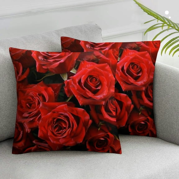 JRXY Red Roses Flower Pillow Covers Set of 2 Roses Floral Home Decoration Farmhouse Pillow Peach Cushion Case for Sofa Bedroom 18x18in