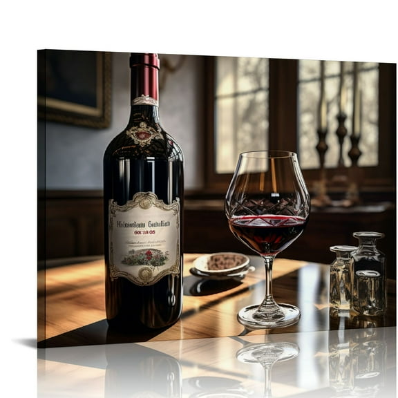 JRXY Red Wine Bottle Canvas Art Wall Decor Wooden Barrel Bedroom Wall Art Pictures for Living Room  Vintage Wine Glass Wall Painting Modern Wall Art  20x16in