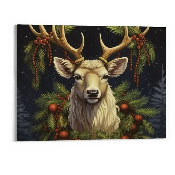JRXY Reindeer Canvas Wall Art Winter Painting Poster Modern Artwork Decor Frame Christmas Decor 2 Pack 16 x 20 Inches 20x16in