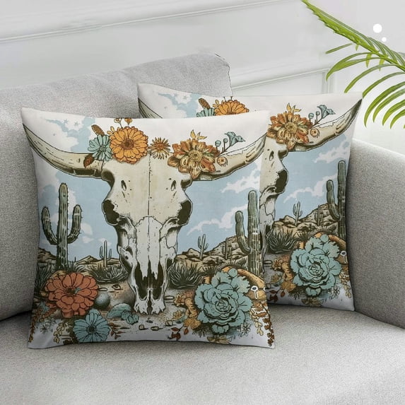 JRXY Retro Western Bull Skull Pillow Covers, Western Gifts for Women, Cowgirl Gifts, Western Decor for Home, Western Room Decor, Western Throw Pillows Cases 2pcs 22x22in
