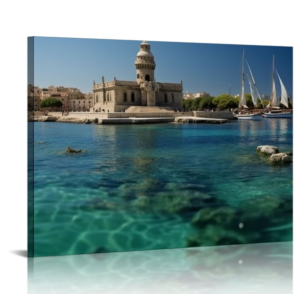 JRXY  Rhodes Island Greece Wall Art Canvas Prints Poster Decor、For Office Living Room Bedroom Home Decorations  16x12in