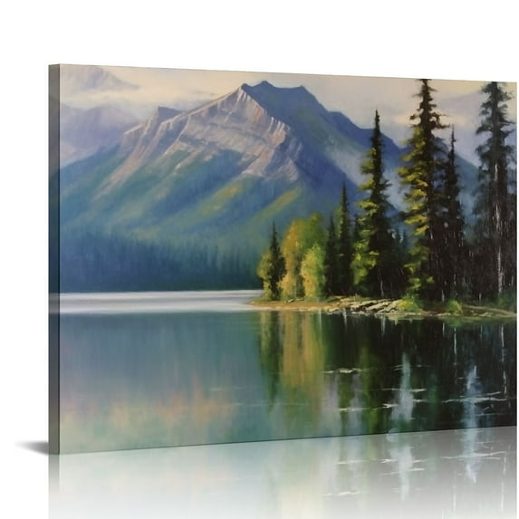 JRXY Rocky Mountain Forest Landscape Blue Wall Art Decor Canvas For Living Room,Glacier National Park Rope Attached picture2