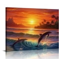 thumbnail image 1 of JRXY Room Decor Dolphins Painting Canvas Art Painting of Dolphins Sunset Artwork Framed Beautiful Dolphins Art for Home Bedroom  16x12in, 1 of 6