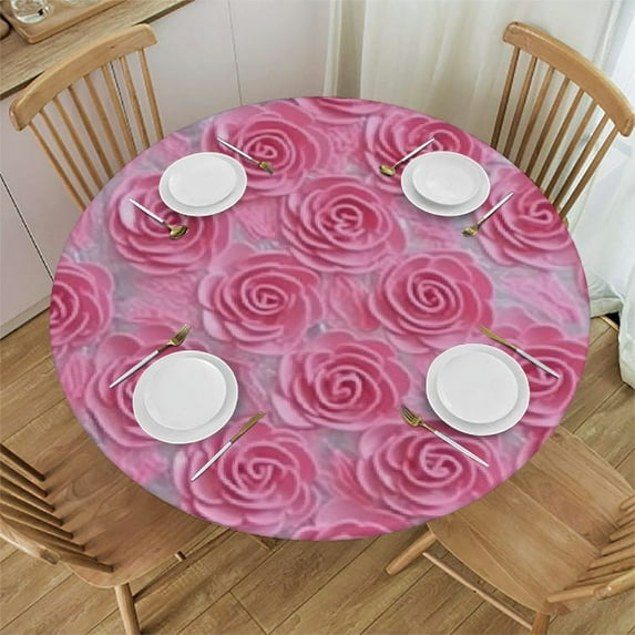 JRXY Rosette Tablecloth Pink Table Cloths for Parties Wedding Babie Birthday Party 3D Flower Table Cover White