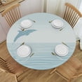 thumbnail image 1 of JRXY Round Tablecloth with Elastic Edge Dolphins Swimming in the Ocean - Perfect Table Decoration for Home White, 1 of 7