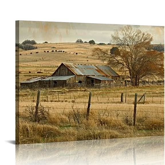 JRXY Rustic Barn Canvas Wall Art Decor for Home Bedroom Living Room Office, Farmhouse Old Barn Pictures Matte Prints 20x16in