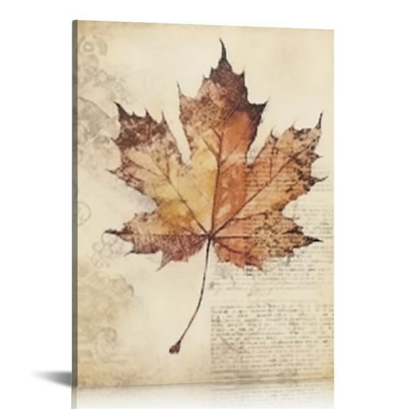 JRXY Rustic Fall Maple Leaf Drawing Framed Wall Art Canvas Prints Decor, Retro Autumn Maple Leaf Gifts for Fall Thanksgiving Decorations in Home Bedroom 12x16 in