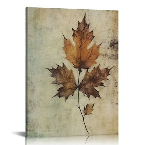 JRXY Rustic Farmhouse Fall Maple Leaf Pumpkin Drawing Framed Wall Art Canvas Prints Decor for Home Bedroom, Retro Autumn Gifts Thanksgiving Decorations 12x16 in