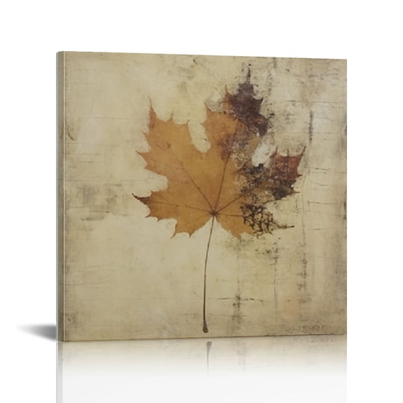 JRXY Rustic Farmhouse Fall Maple Leaf Pumpkin Drawing Framed Wall Art Canvas Prints Decor Retro Autumn Gifts 16x16 in