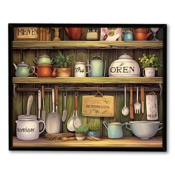 JRXY Rustic Kitchen Wall Art Farmhouse Kitchen Pictures Wall Decor Tableware Motivational Canvas Painting Framed Artwork 20x16