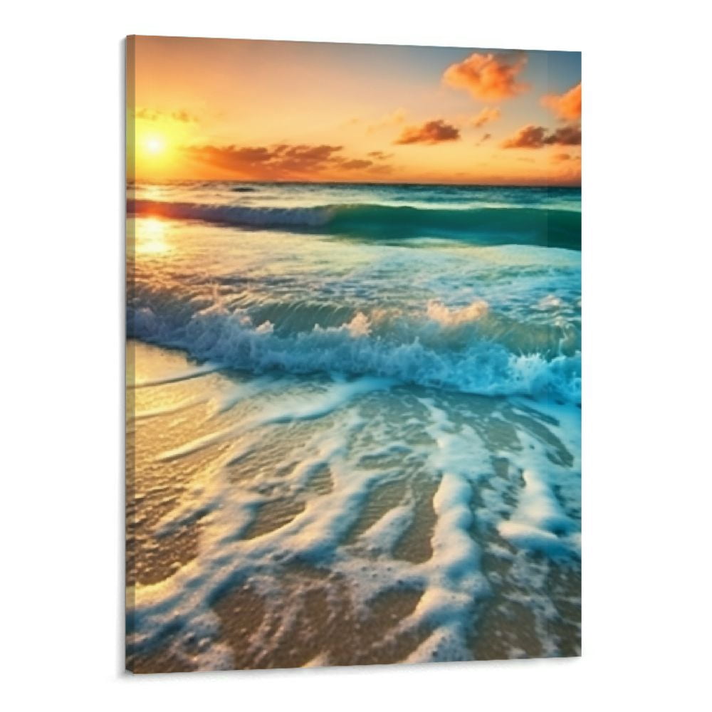 JRXY S02250 Canvas Prints Wall Art Beach Sunset Ocean Waves Nature ...