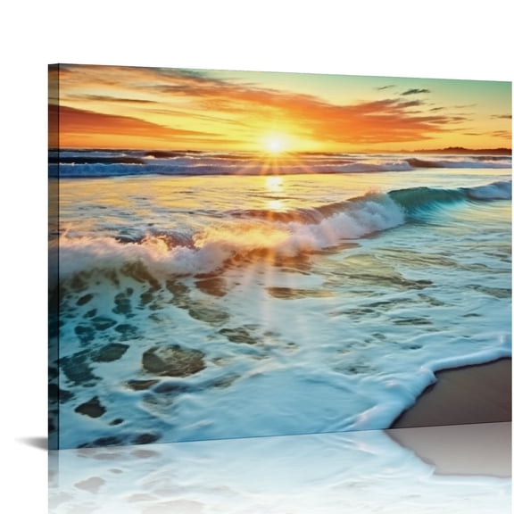JRXY S02275 Canvas Prints Wall Art Beach Sunset Ocean Waves Nature Pictures Stretched Pictures to Photo Paintings on Canvas for Home Office Decorations Wall Décor XXLarge 30x60inch 20x16in