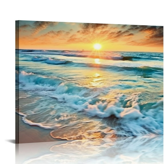 JRXY S02275 Canvas Prints Wall Art Beach Sunset Ocean Waves Nature Pictures Stretched Pictures to Photo Paintings on Canvas for Home Office Decorations Wall Décor XXLarge pattern1