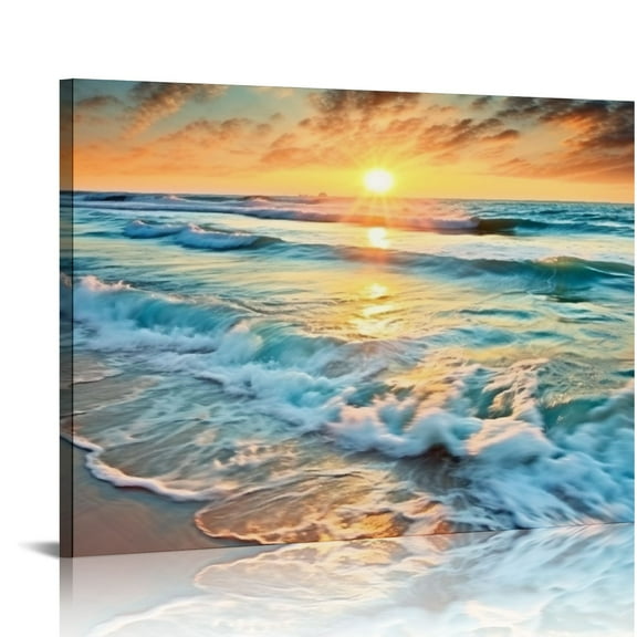 JRXY S02275 Canvas Prints Wall Art Beach Sunset Ocean Waves Nature Pictures Stretched Pictures to Photo Paintings on Canvas for Home Office Decorations Wall Décor XXLarge pattern1