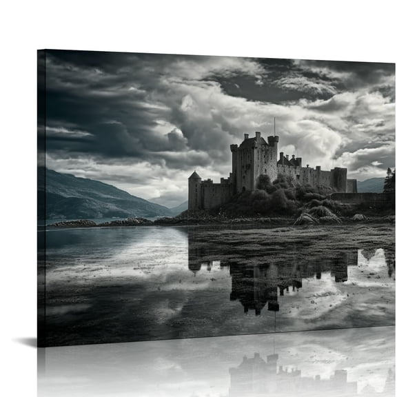 JRXY SCOTTISH LANDSCAPE EILEAN DONAN CASTLE BW Canvas art Prints 16x12in