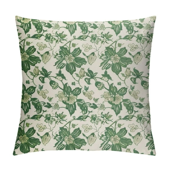 JRXY Sage Green Floral Pillow Covers Spring Vintage Rustic Old Style Cute Flower Green Cream Print Decorative Outdoor Pillowcases Farmhouse Throw Cushion Case Decor for Couch Sofa Bed 12x12in