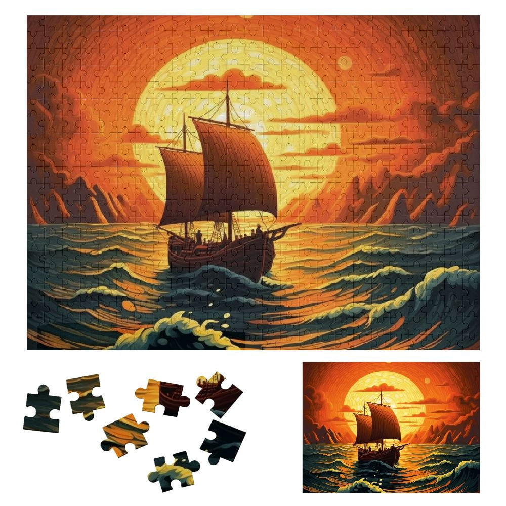 JRXY Sailboat Ocean Sunset Wooden Jigsaw Puzzle for Adults and Kids ...