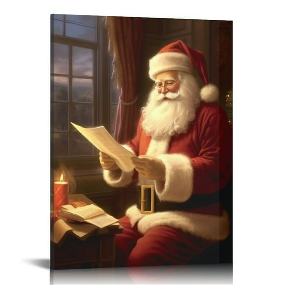 JRXY Santa Claus Wall Art - Vintage Poster Christmas Canvas Print Picture - Santa Claus Reading A Letter Poster - Winter Canvas Pictures for Wall Decor - for Living Room Decorations  16x20 in