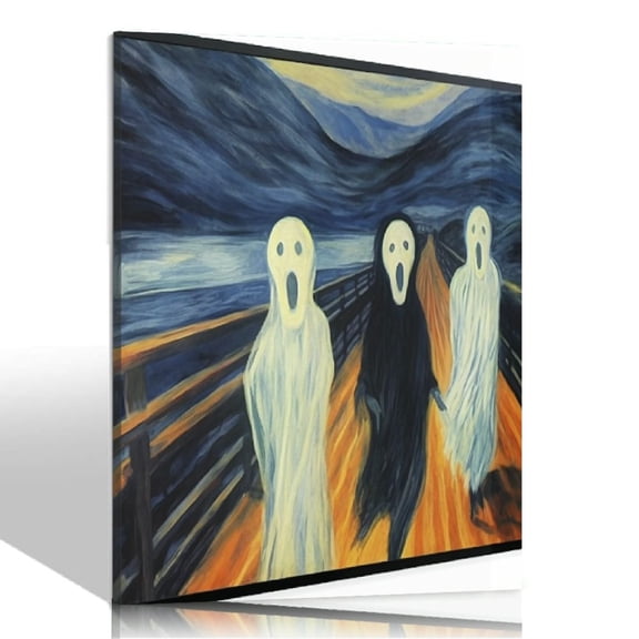 JRXY The Scream Poster Black Metal Framed Canvas Vintage Art Home Decor Halloween Ghost Theme Painting for Living Room Bedroom Office Wall Decor 12x16 in