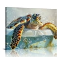 thumbnail image 1 of JRXY Sea Turtle Bathroom Wall Art Funny Sea Turtle in Bathtub Canvas Painting Art Ocean Animal Watercolor Pictures Framed Ready to Hang (Sea Turtle 2) 20x16in, 1 of 6
