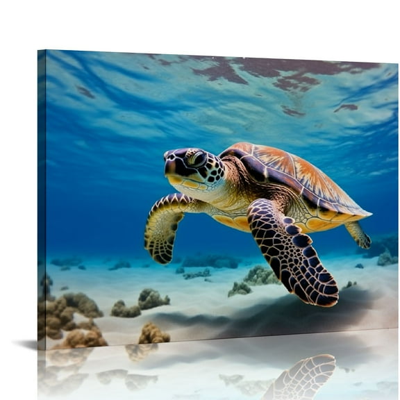JRXY Sea Turtle Canvas Wall Art Blue Ocean Pictures Wall Decor Nautical Sea Life Animals Canvas Pictures Tropical Beach Bathroom Decor Teal Artwork for Living Room Bedroom Home  16x12in
