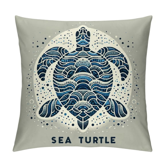 JRXY Sea Turtle Lumbar Pillow Covers Beach Ocean Themed Rectangle Waist Pillowcase Navy Blue and Beige Throw Pillow Covers for Bed Sofa Couch Home Decor 12x12in
