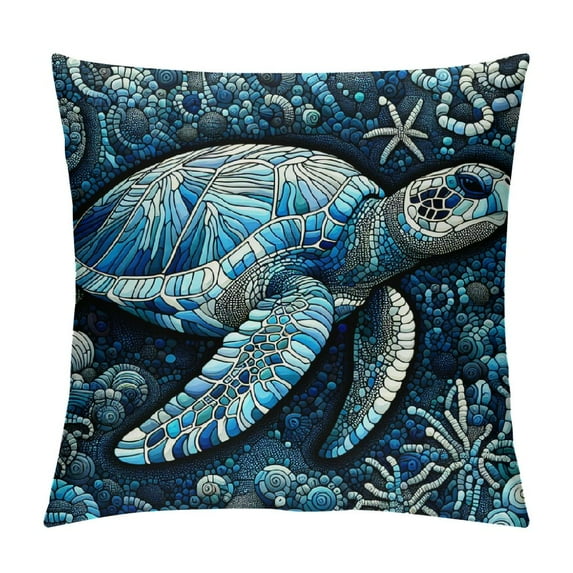JRXY Sea Turtle Pillow Cases Cushion Covers Ocean Throw Pillow Covers Soft Reptile Tortoise Decorative Throw Pillowcases Nautical Themed Green Grey Cushion Cases 22x22in