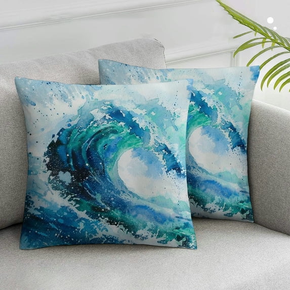 JRXY Sea Waves Decorative Throw Pillow Cover Ocean Theme Pillow Case Square Cushion Cover Blue Green 2pcs White