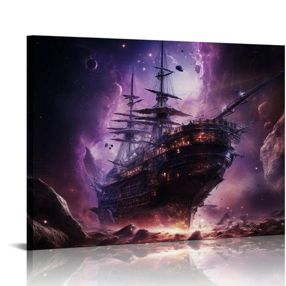 JRXY Seascape Wall Art Ocean Waves Storm Pictures Nature Lightning Artwork Prints Sailboat Painting Posters for Living Room Bedroom Office Decor 20x16in