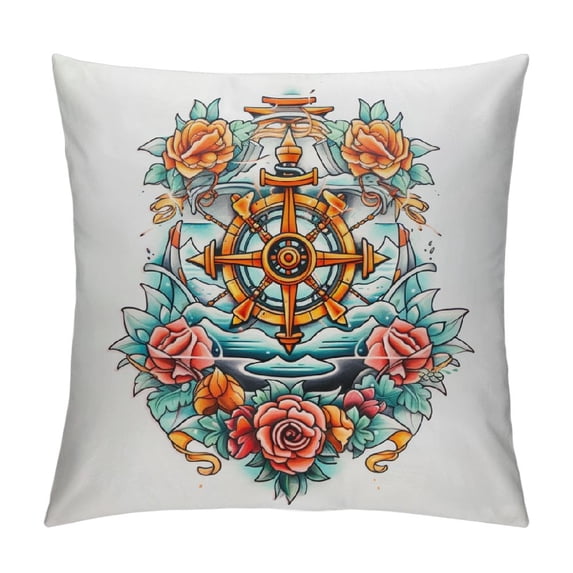 JRXY Set of Nautical Decorative Pillow Covers Navigation Voyage Compass & Anchor Cushion Cover Beach/Ocean Style Home Decor Pillowcases ” (Black/White) White